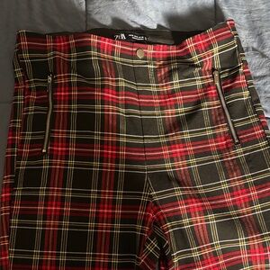 Zara Red and Black Plaid Straight Leg Pants